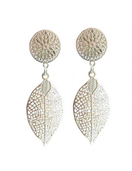 Boucles d oreilles a clips Petites Feuilles Argentées
