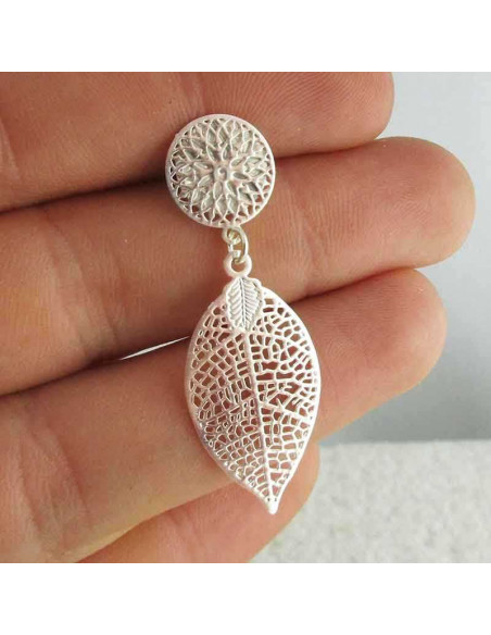 Boucles d oreilles a clips Petites Feuilles Argentées