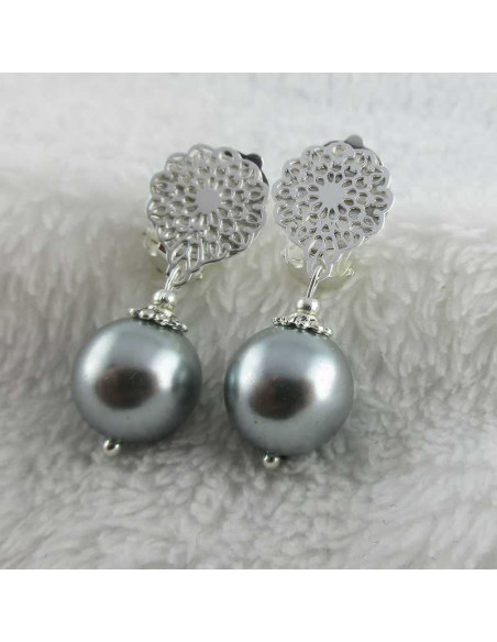Boucles d'oreilles à clips nacre ronde grise