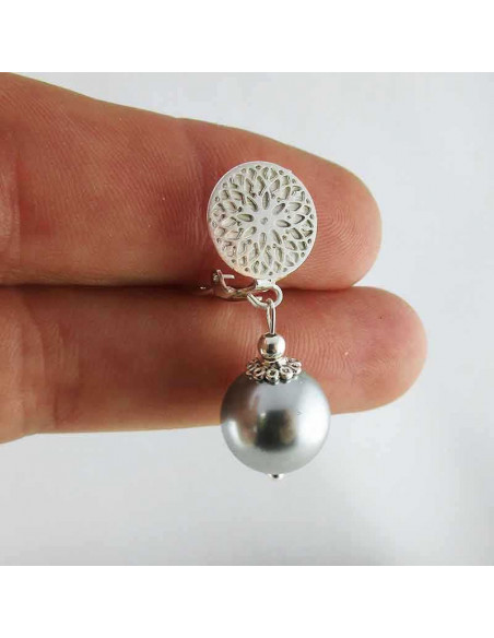 Boucles d'oreilles à clips nacre ronde grise