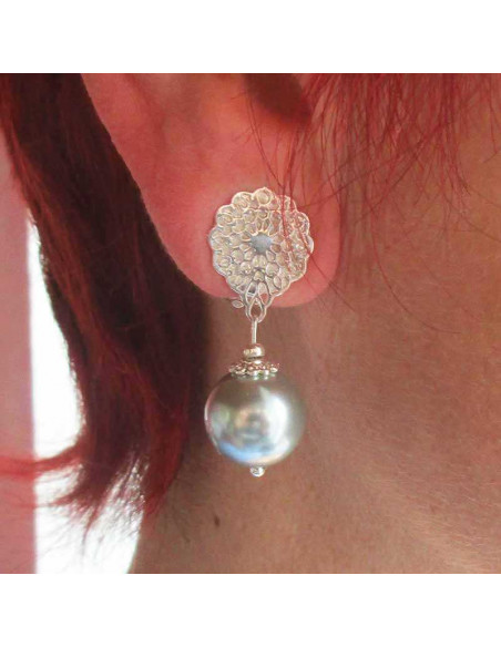 Boucles d'oreilles à clips nacre ronde grise