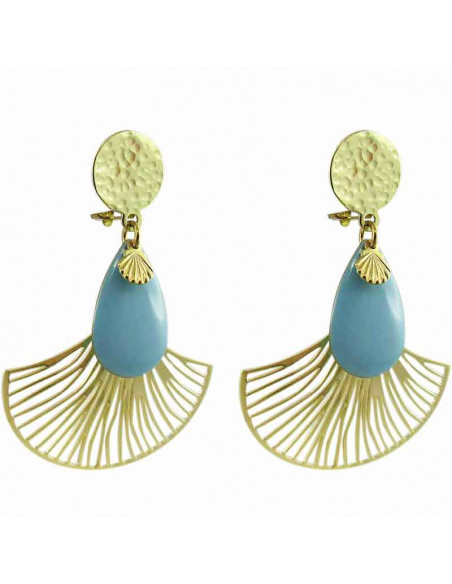 Boucle d'oreille clip éventail bleu ciel