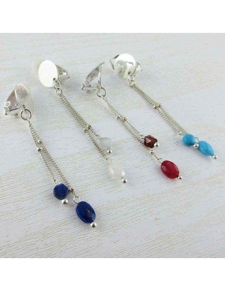 Boucles d'oreilles clips argent Gazelle Pierre de Lune