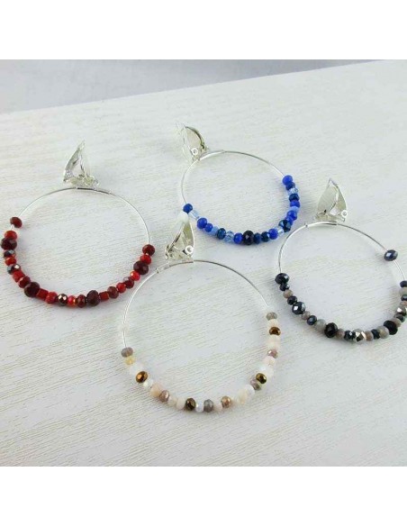 Boucles d'oreilles à clips créoles argent bleues