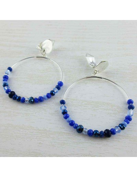 Boucles d'oreilles à clips créoles argent bleues
