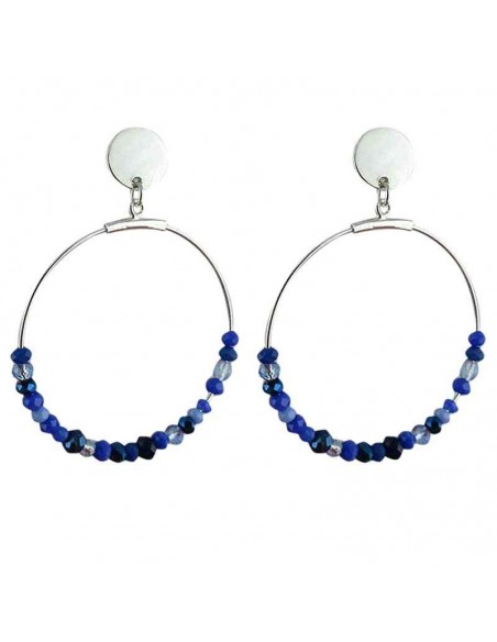 Boucles d'oreilles à clips créoles argent bleues