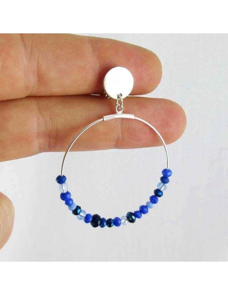 Boucles d'oreilles à clips créoles argent bleues
