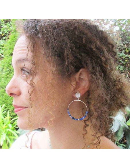 Boucles d'oreilles à clips créoles argent bleues