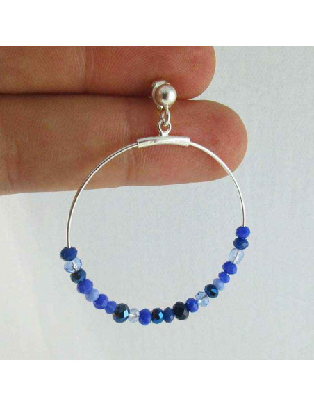 boucle d'oreille argent créole bleues