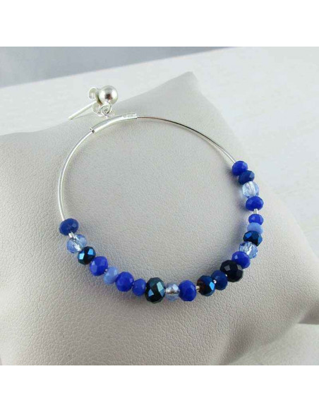 boucle d'oreille argent créole bleues