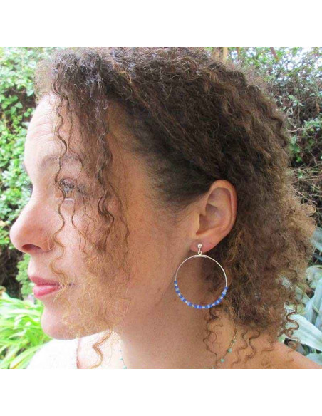 boucle d'oreille argent créole bleues