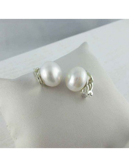 Boucle d'oreille clip argent perle
