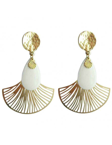 Boucle d'oreille clip Eventail blanc