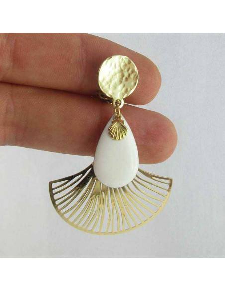 Boucle d'oreille clip Eventail blanc