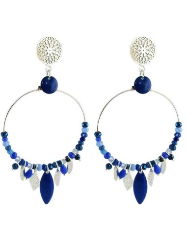 Boucle d'oreille clip créole bleu