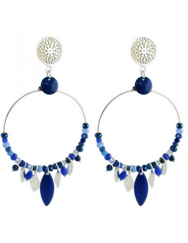 Boucle d'oreille clip créole bleu