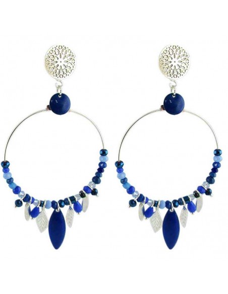 Boucle d'oreille clip créole bleu