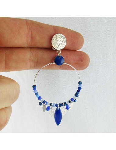 Boucle d'oreille clip créole bleu