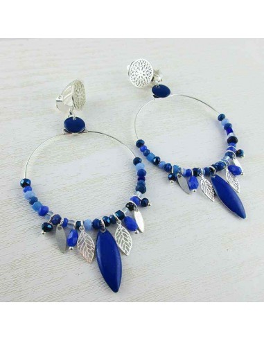 Boucle d'oreille clip créole bleu