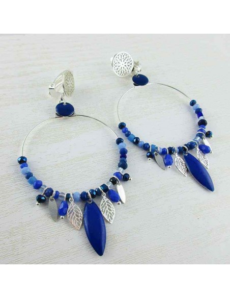 Boucle d'oreille clip créole bleu