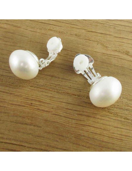 Boucle d'oreille clip argent perle