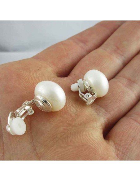 Boucle d'oreille clip argent perle