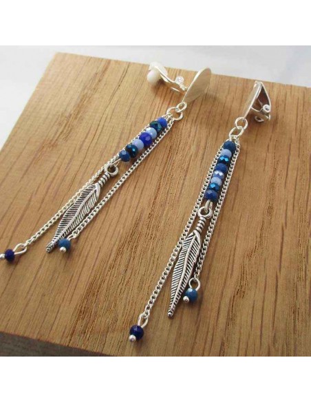 Boucles d'oreilles à clip Bali argentées bleues