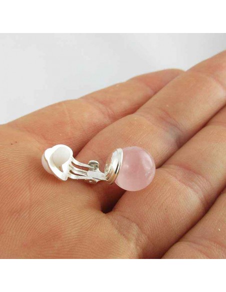 Boucle d'oreille clip argent 925 Quartz rose