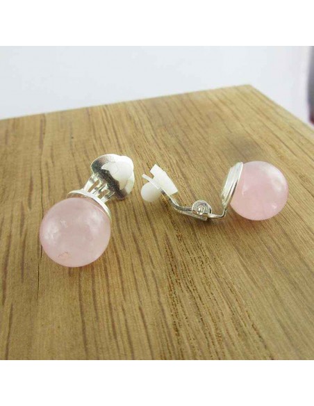 Boucle d'oreille clip argent 925 Quartz rose