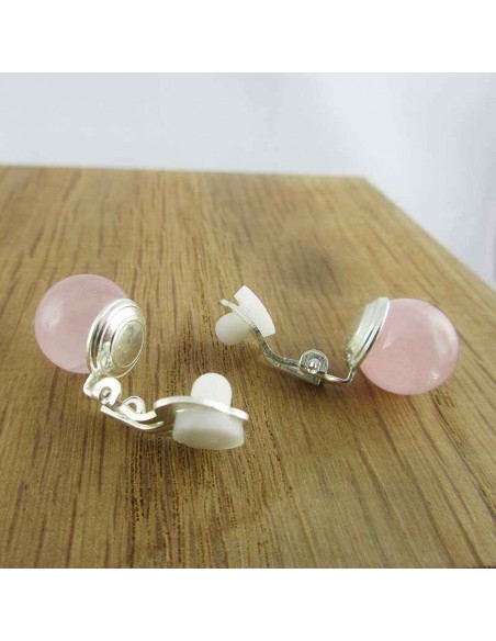 Boucle d'oreille clip argent 925 Quartz rose