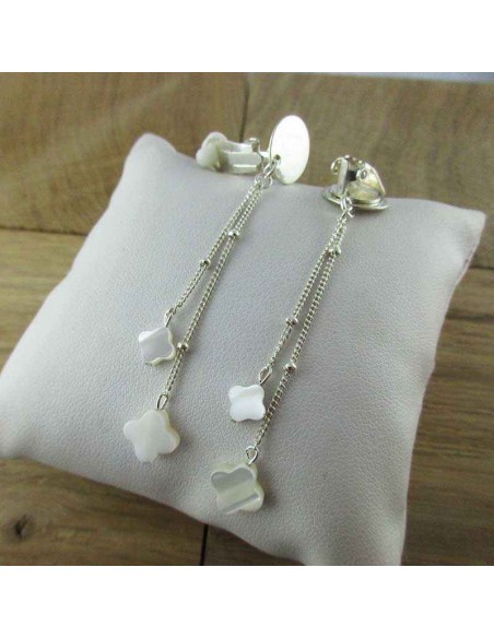 Boucles d'oreilles clips argent pendantes nacre