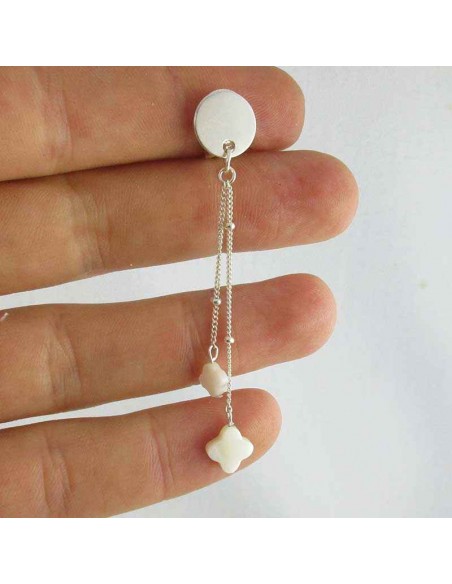 Boucles d'oreilles clips argent pendantes nacre
