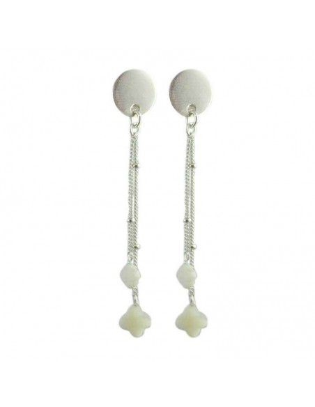 Boucles d'oreilles clips argent pendantes nacre