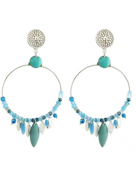 Boucle d'oreille clip  créole turquoise  Santorin