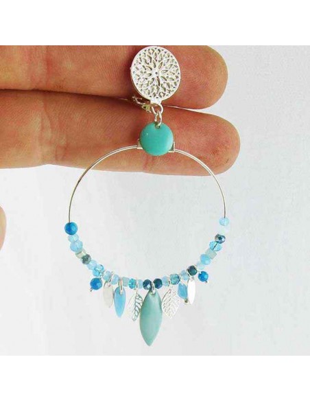 Boucle d'oreille clip  créole turquoise  Santorin