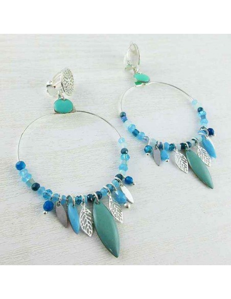 Boucle d'oreille clip  créole turquoise  Santorin