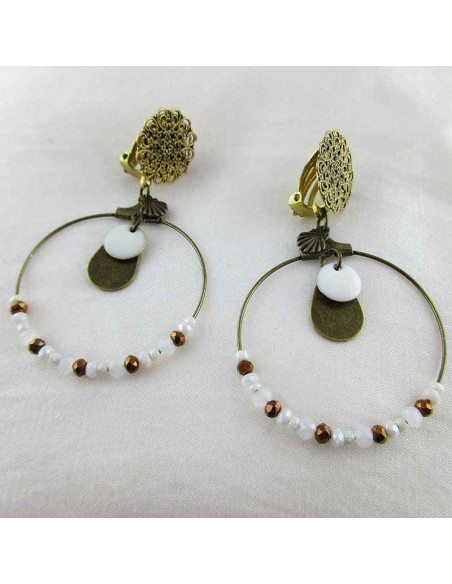 boucle d'oreille clip créole bronze beige