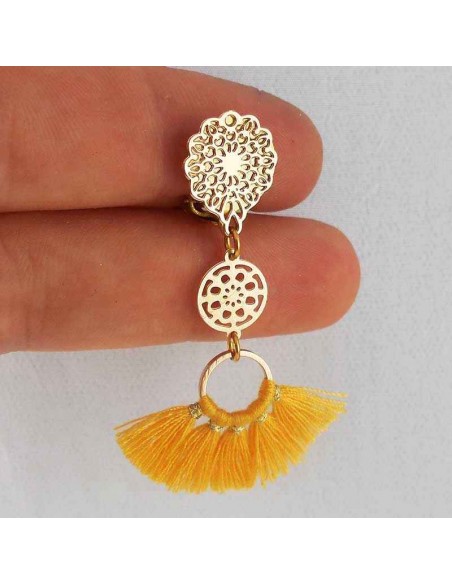 Boucle d'oreille clip pompon jaune