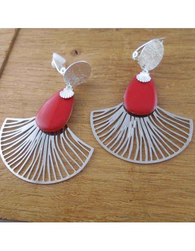 Boucle d'oreille clip Eventail rouge