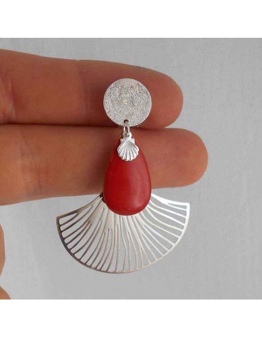 Boucle d'oreille clip Eventail rouge