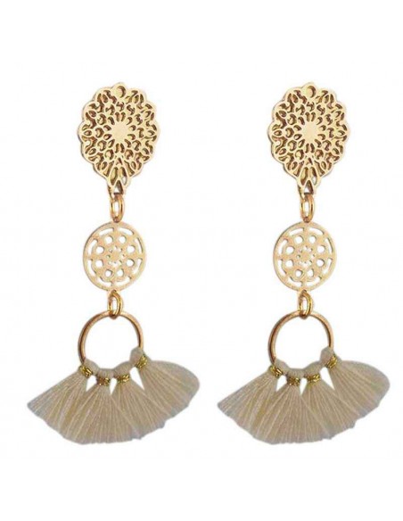 Boucles d'oreilles clips pompon blanc tahiti