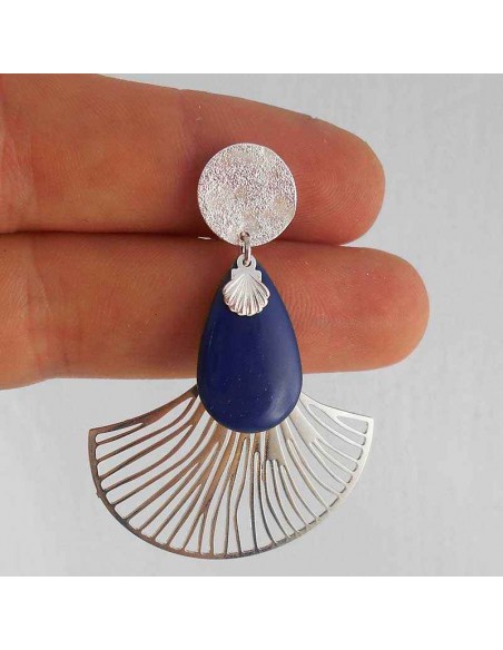 Boucles d'oreilles clip Eventail bleues