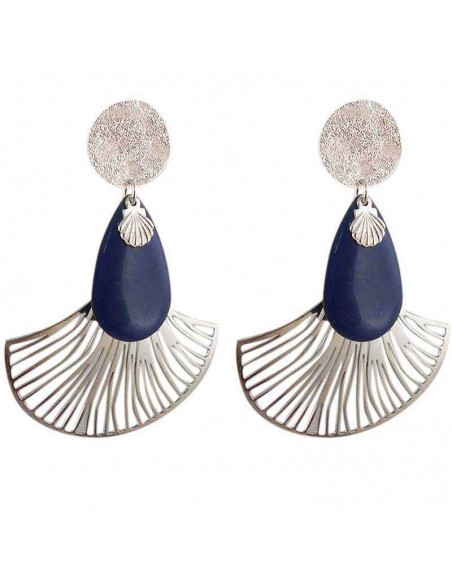 Boucles d'oreilles clip Eventail bleues