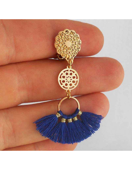 Boucle d'oreille clip Tahiti bleu