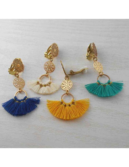 Boucle d'oreille clip Tahiti bleu