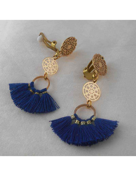 Boucle d'oreille clip Tahiti bleu