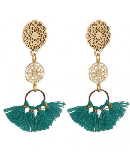 Boucle d'oreille clip pompon turquoise