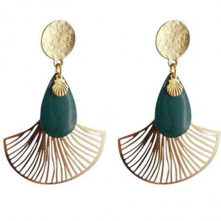 Boucle d'oreille clip Eventail vert