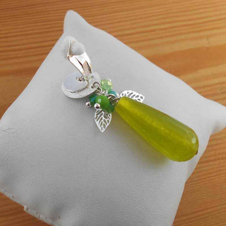 Boucle d'oreille clip jade verte argenté