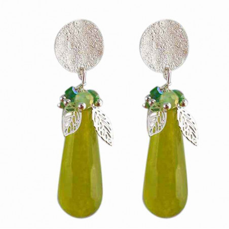 Boucle d'oreille clip jade verte argenté
